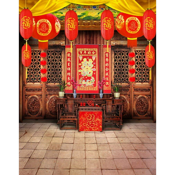 Chinese Traditional Red Floor Lantern Photography Backdrops Photo Props Studio Background 5x7ft 